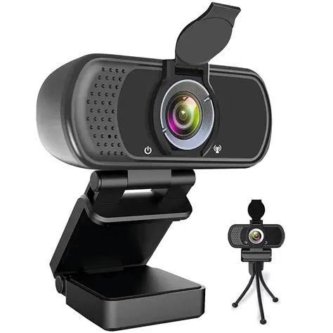 A computer with a webcam and microphone