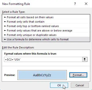 Format values where this formula is true