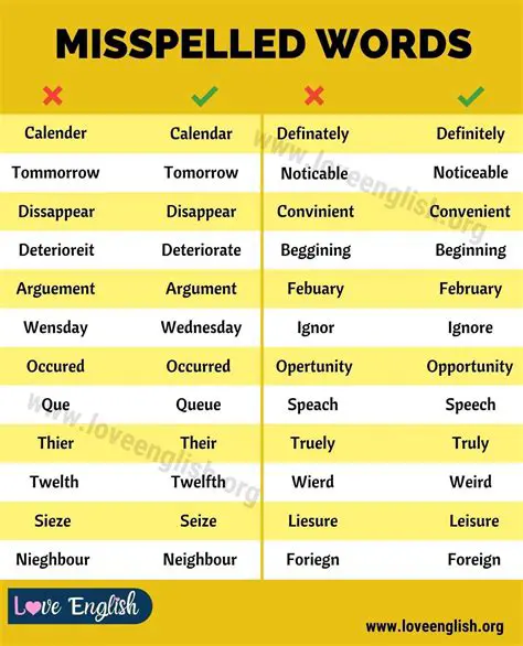 Misspelled Words and Their Corrections