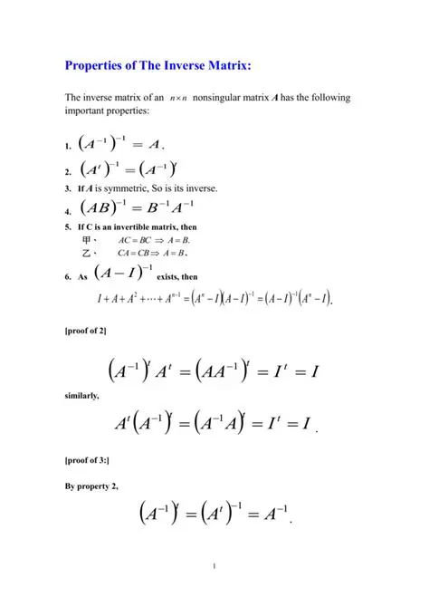 Properties of the Inverse Matrix