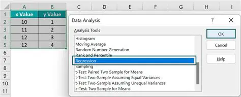 Select the Regression Option