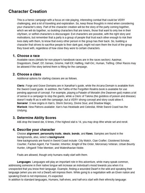 Updated Character Creation Rules