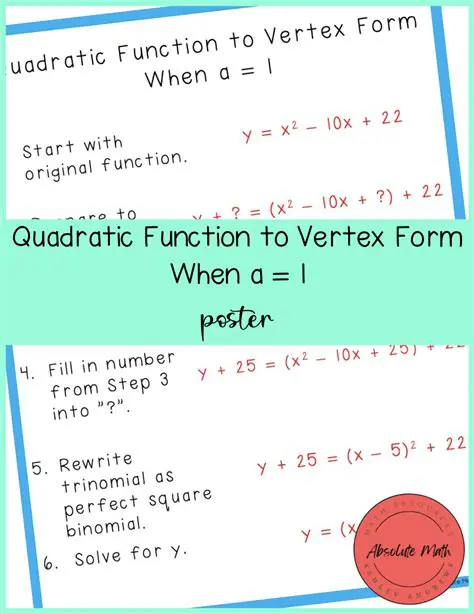 Writing the Quadratic Function in Vertex Form